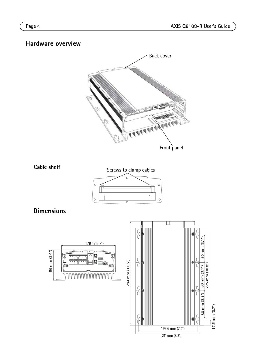 Axis Communications Q8108-R manual Hardware overview, Dimensions 