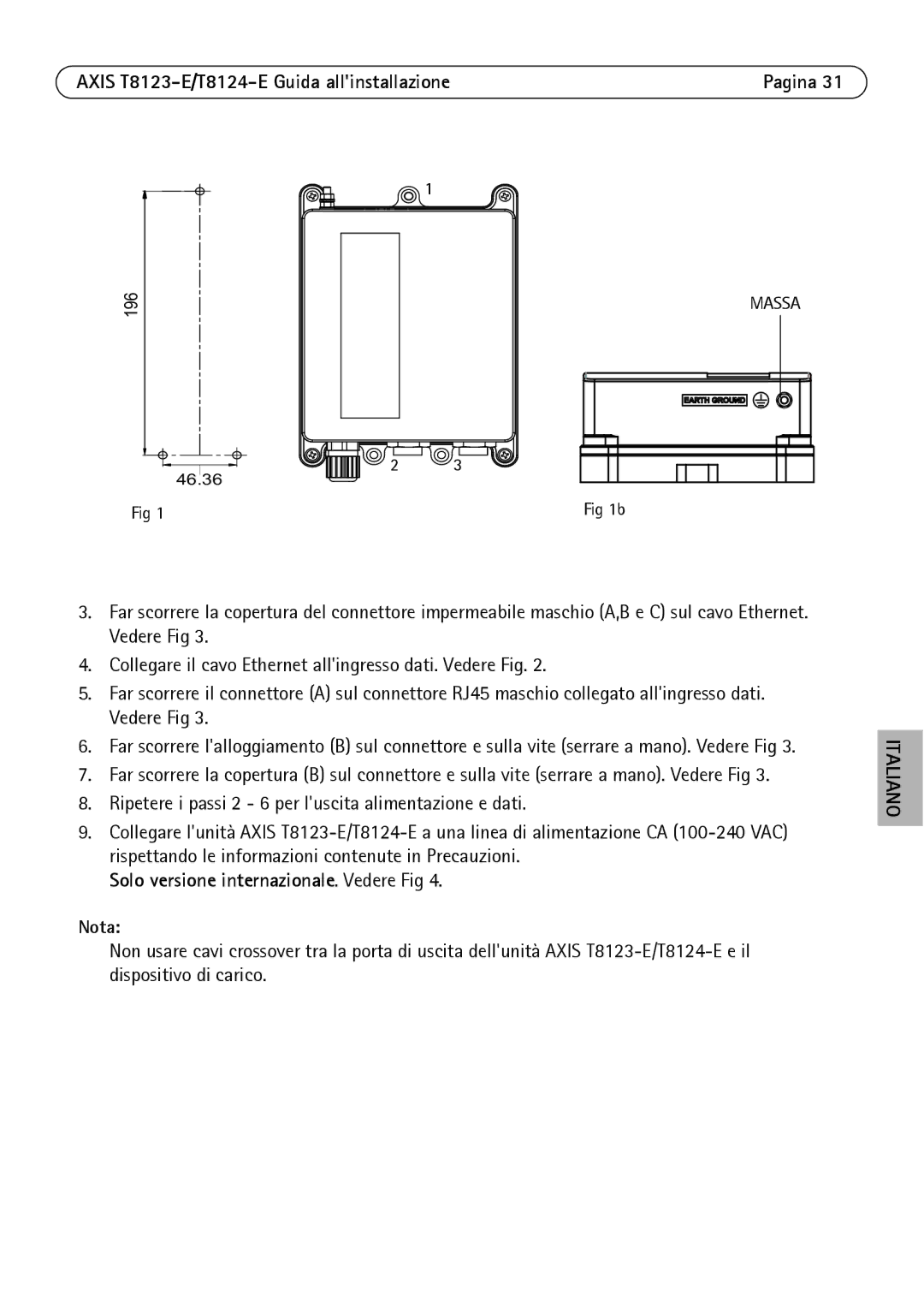 Axis Communications T8123-E, T8124-E manual Solo versione internazionale. Vedere Fig 