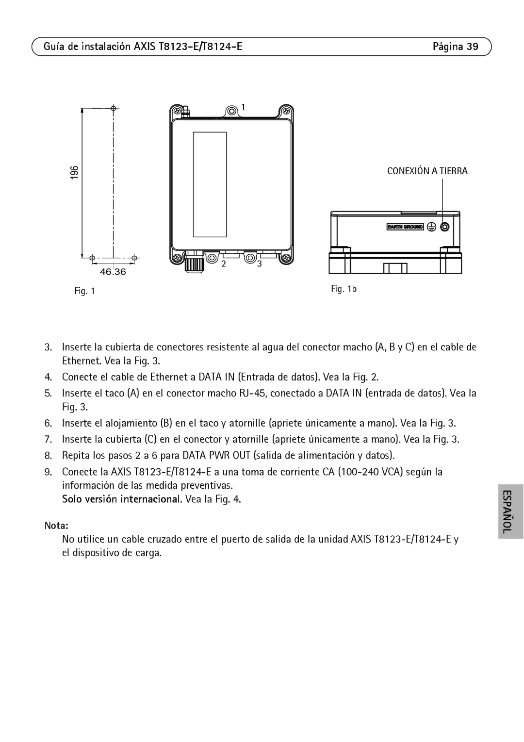 Axis Communications T8123-E, T8124-E manual Solo versión internacional. Vea la Fig 