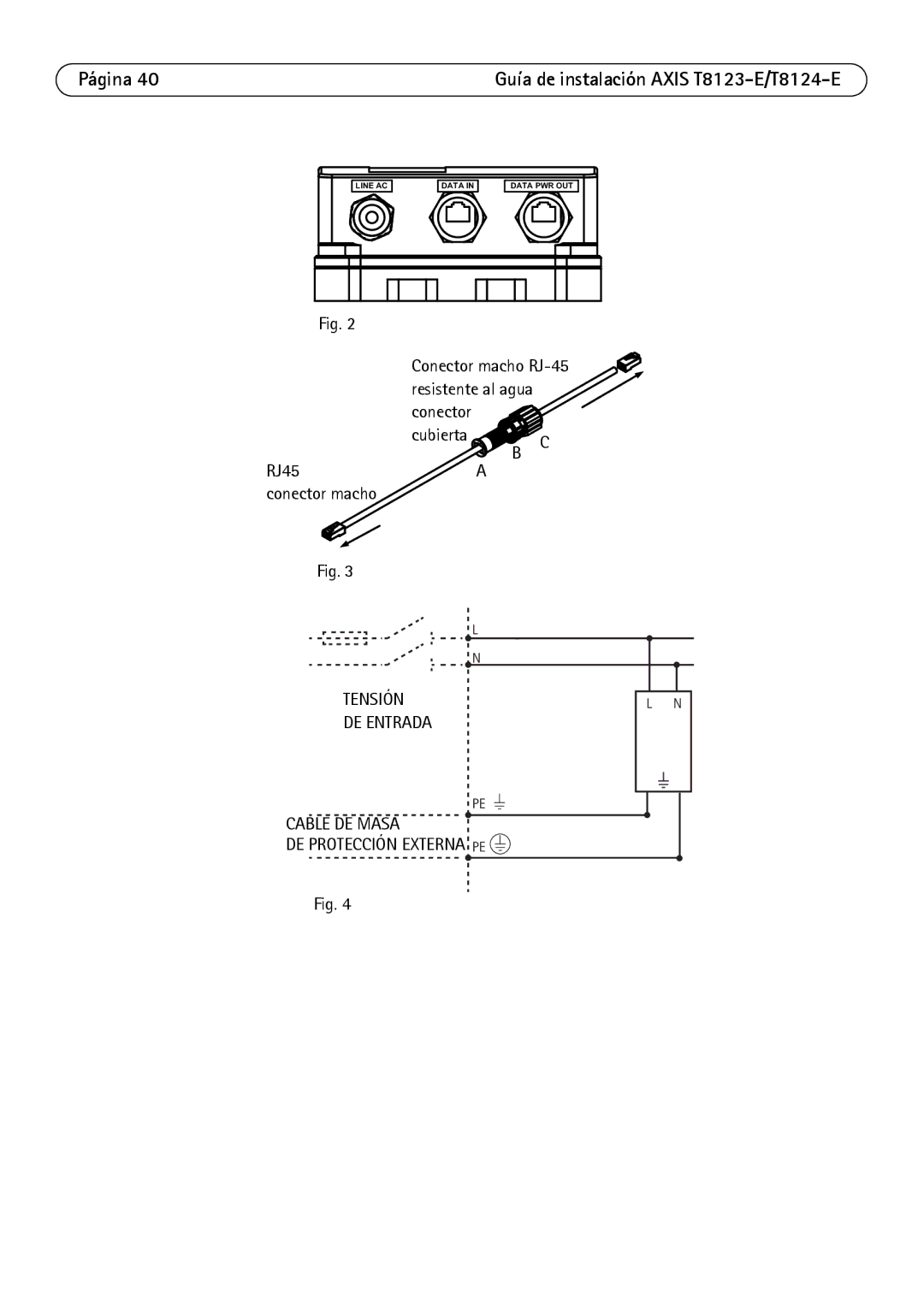 Axis Communications T8124-E, T8123-E manual Tensión DE Entrada Cable DE Masa DE Protección Externa PE 