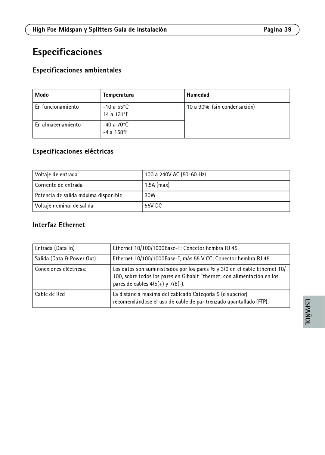 Axis Communications T8126, T8128, T8123 manual Especificaciones, Modo Temperatura Humedad, Conexiones eléctricas 