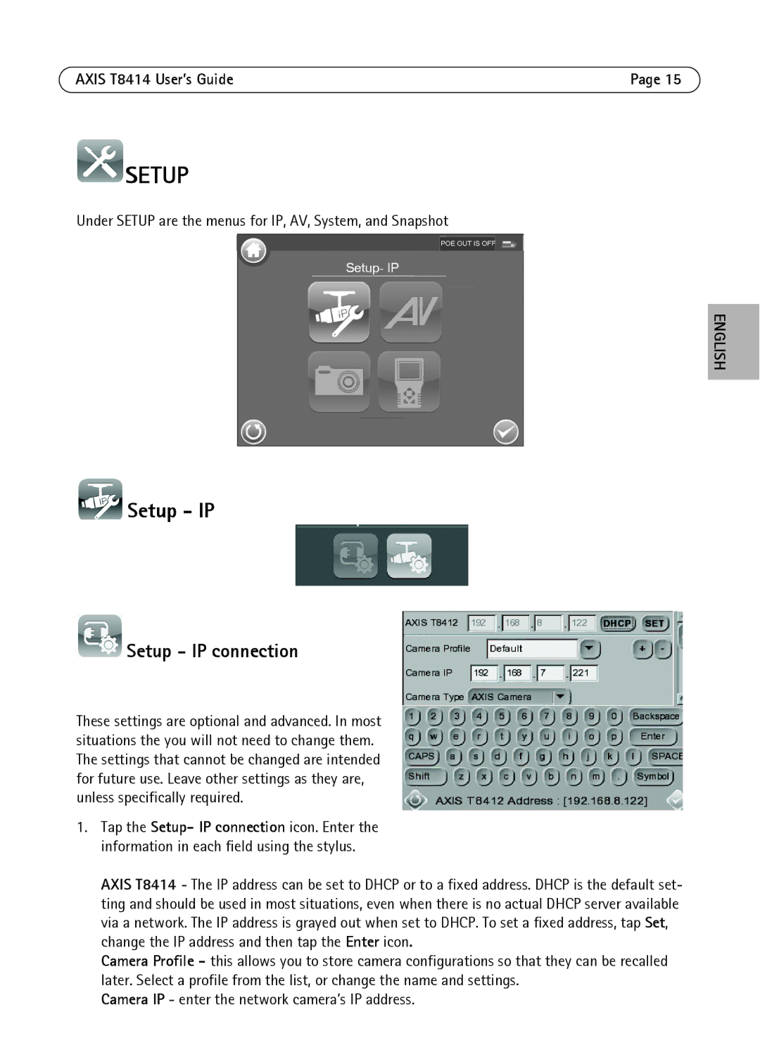 Axis Communications T8414 manual Setup IP connection 