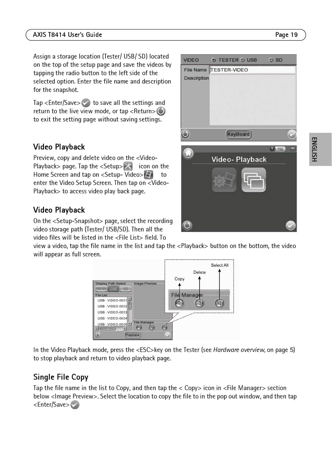 Axis Communications T8414 manual Video Playback, Single File Copy 