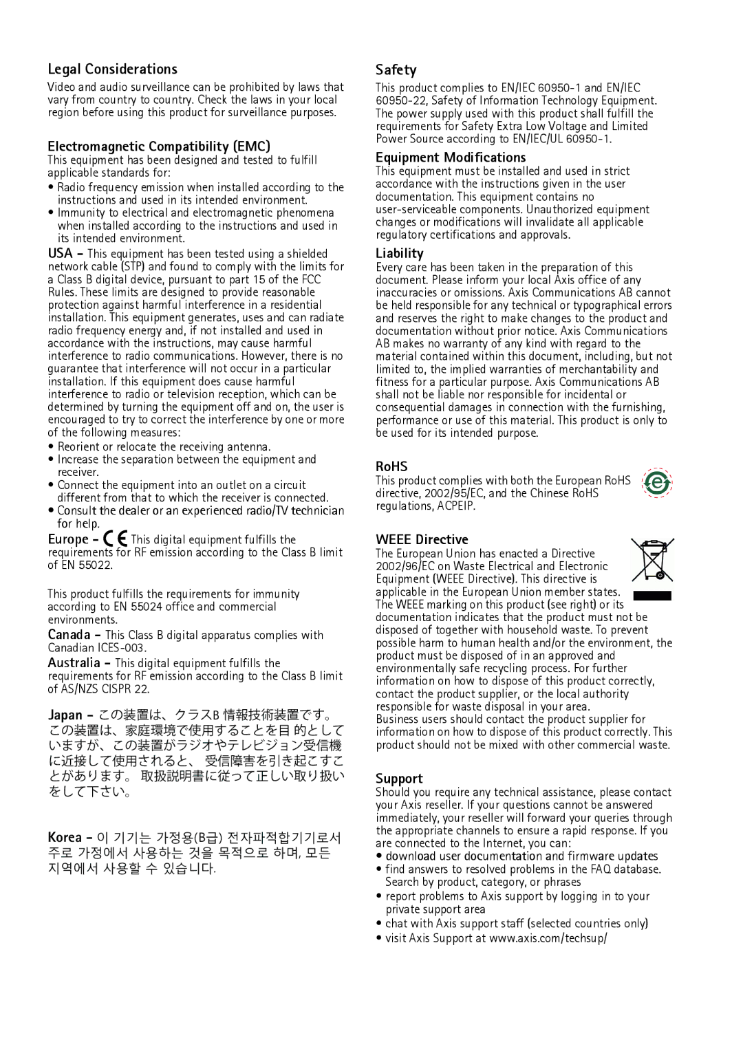 Axis Communications T90C10, T90C20 manual Legal Considerations, Safety 