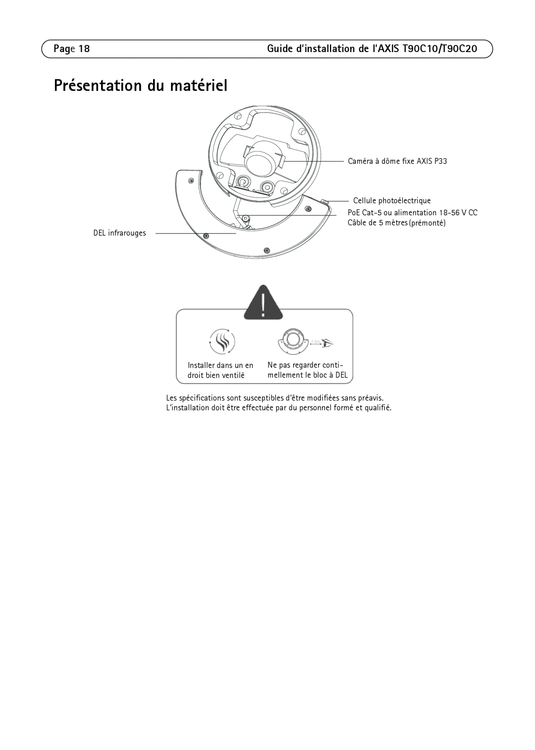 Axis Communications manual Présentation du matériel, Page, Guide d’installation de l’AXIS T90C10/T90C20 