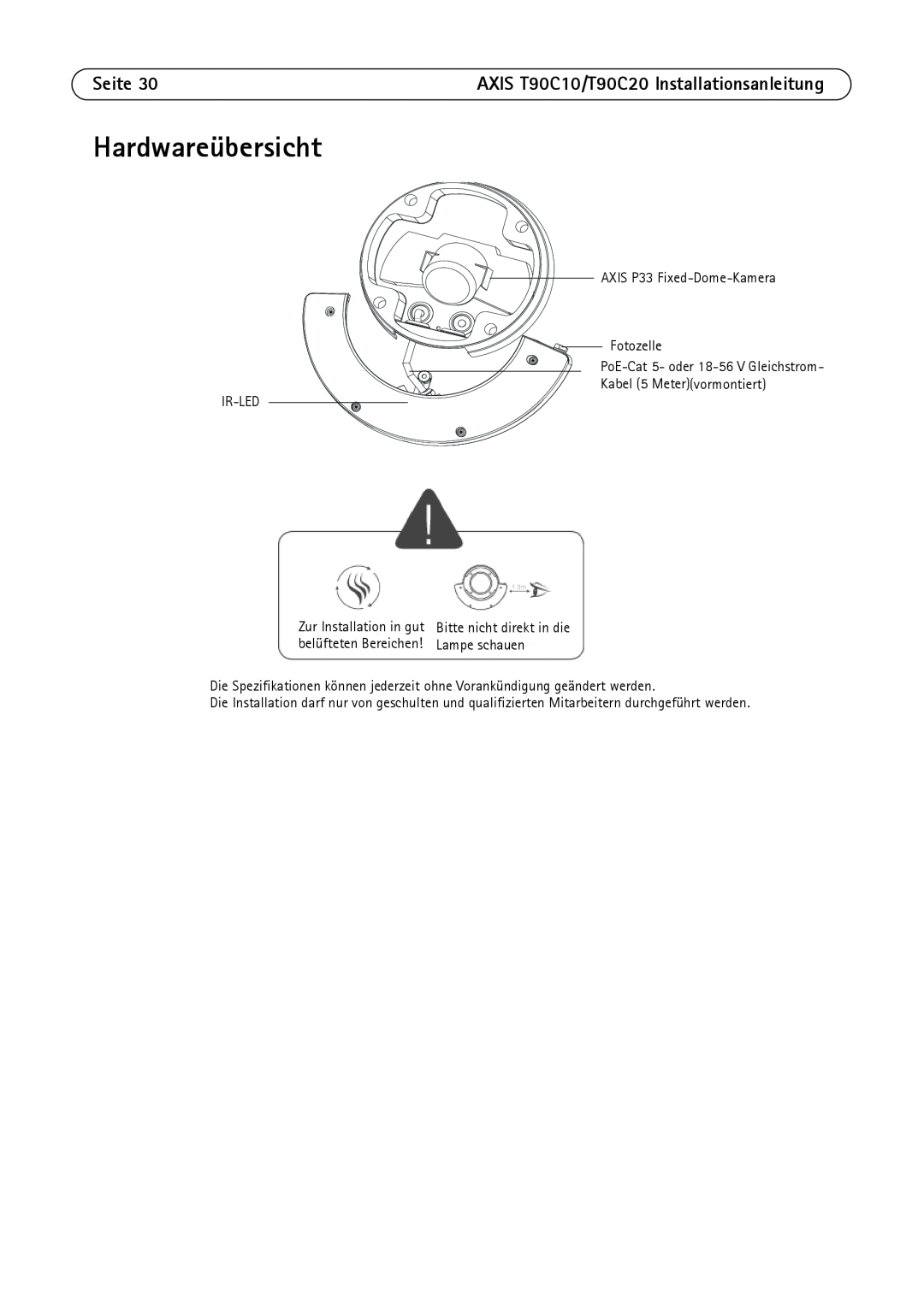 Axis Communications manual Hardwareübersicht, Seite, AXIS T90C10/T90C20 Installationsanleitung 