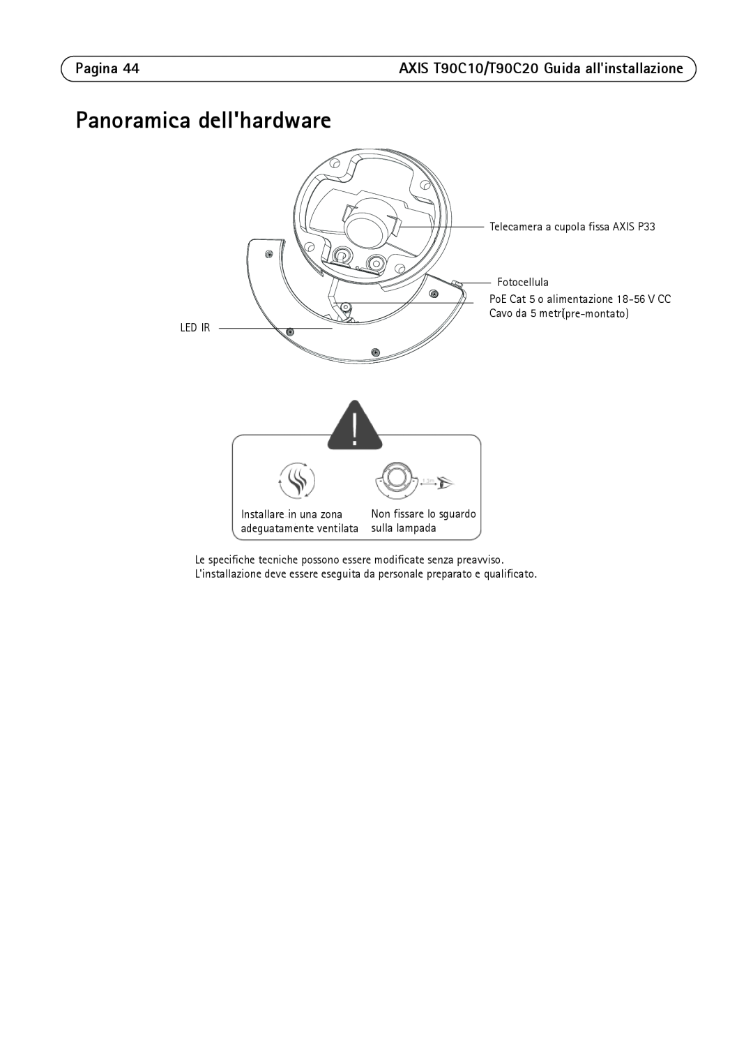 Axis Communications manual Panoramica dellhardware, Pagina, AXIS T90C10/T90C20 Guida allinstallazione 