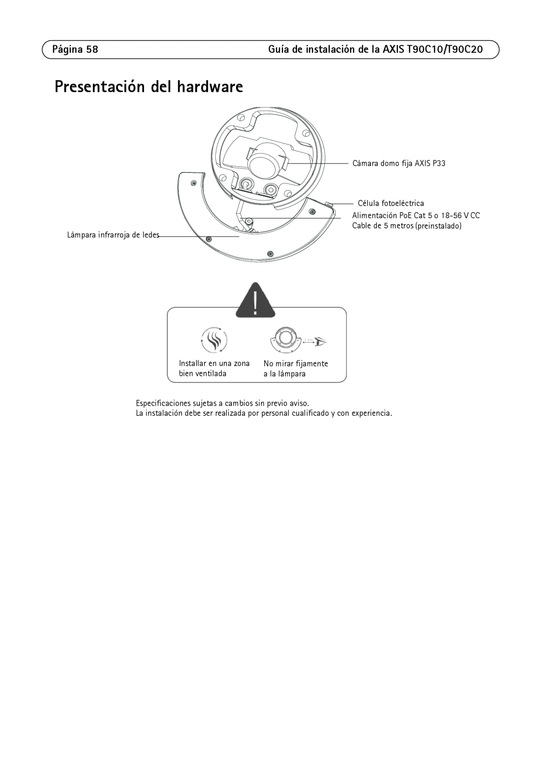 Axis Communications manual Presentación del hardware, Página, Guía de instalación de la AXIS T90C10/T90C20 