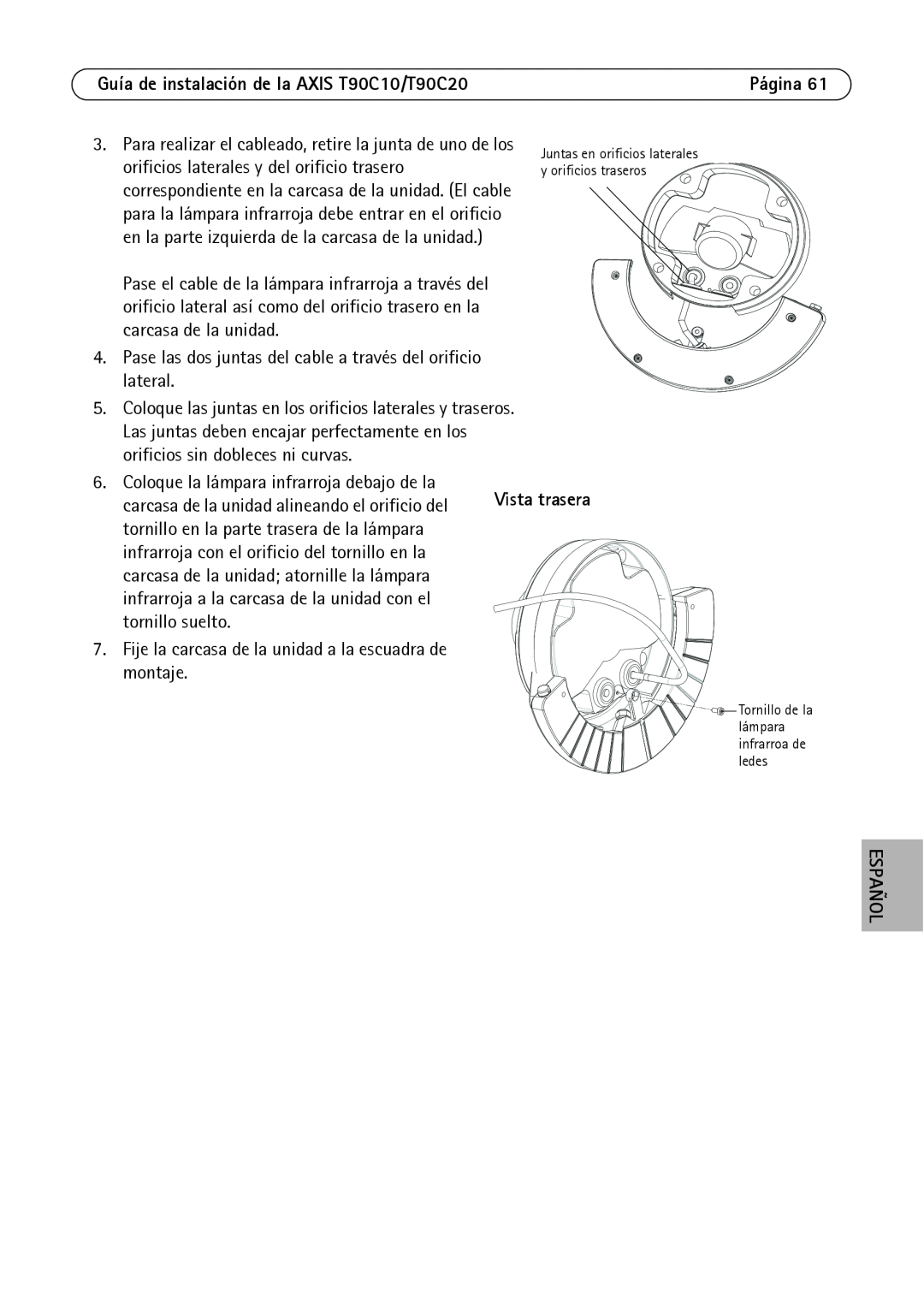 Axis Communications manual Guía de instalación de la AXIS T90C10/T90C20, Vista trasera, Español 