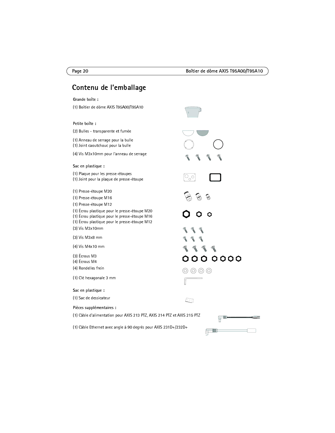 Axis Communications T95A10 Contenu de l’emballage, Grande boîte, Petite boîte, Sac en plastique, Pièces supplémentaires 