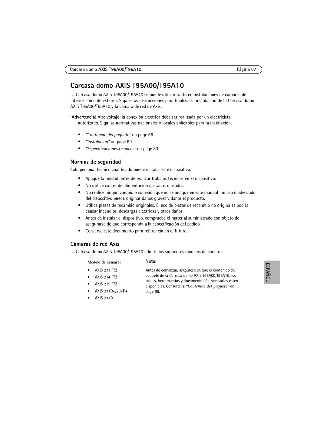 Axis Communications manual Carcasa domo Axis T95A00/T95A10, Normas de seguridad, Cámaras de red Axis 