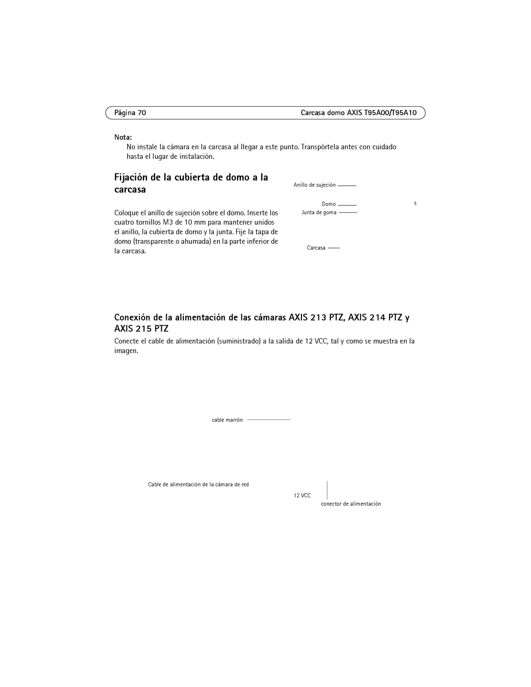 Axis Communications T95A10, T95A00 manual Fijación de la cubierta de domo a la carcasa 