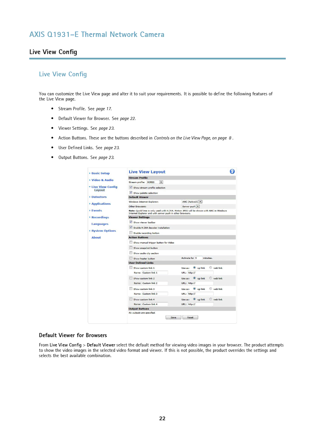 Axis Communications thermal network camera user manual Live View Config, Default Viewer for Browsers 