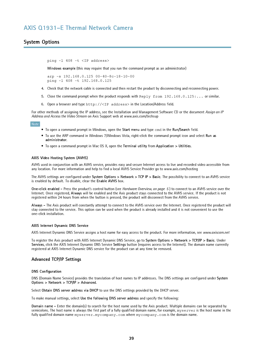 Axis Communications thermal network camera Advanced TCP/IP Settings, Axis Video Hosting System Avhs, DNS Configuration 