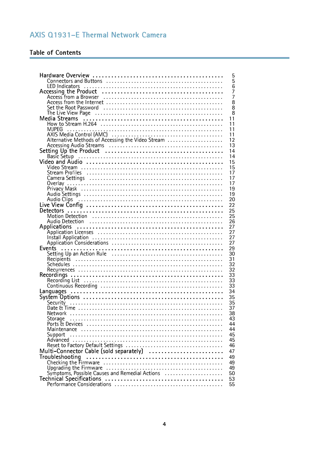 Axis Communications thermal network camera user manual Axis Q1931-E Thermal Network Camera, Table of Contents 