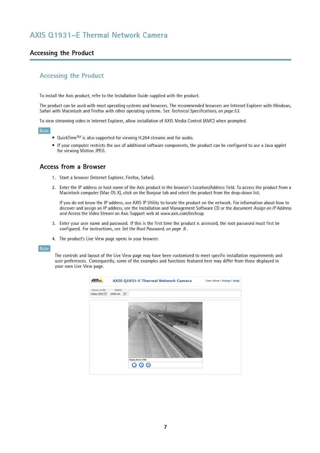 Axis Communications thermal network camera user manual Accessing the Product, Access from a Browser 