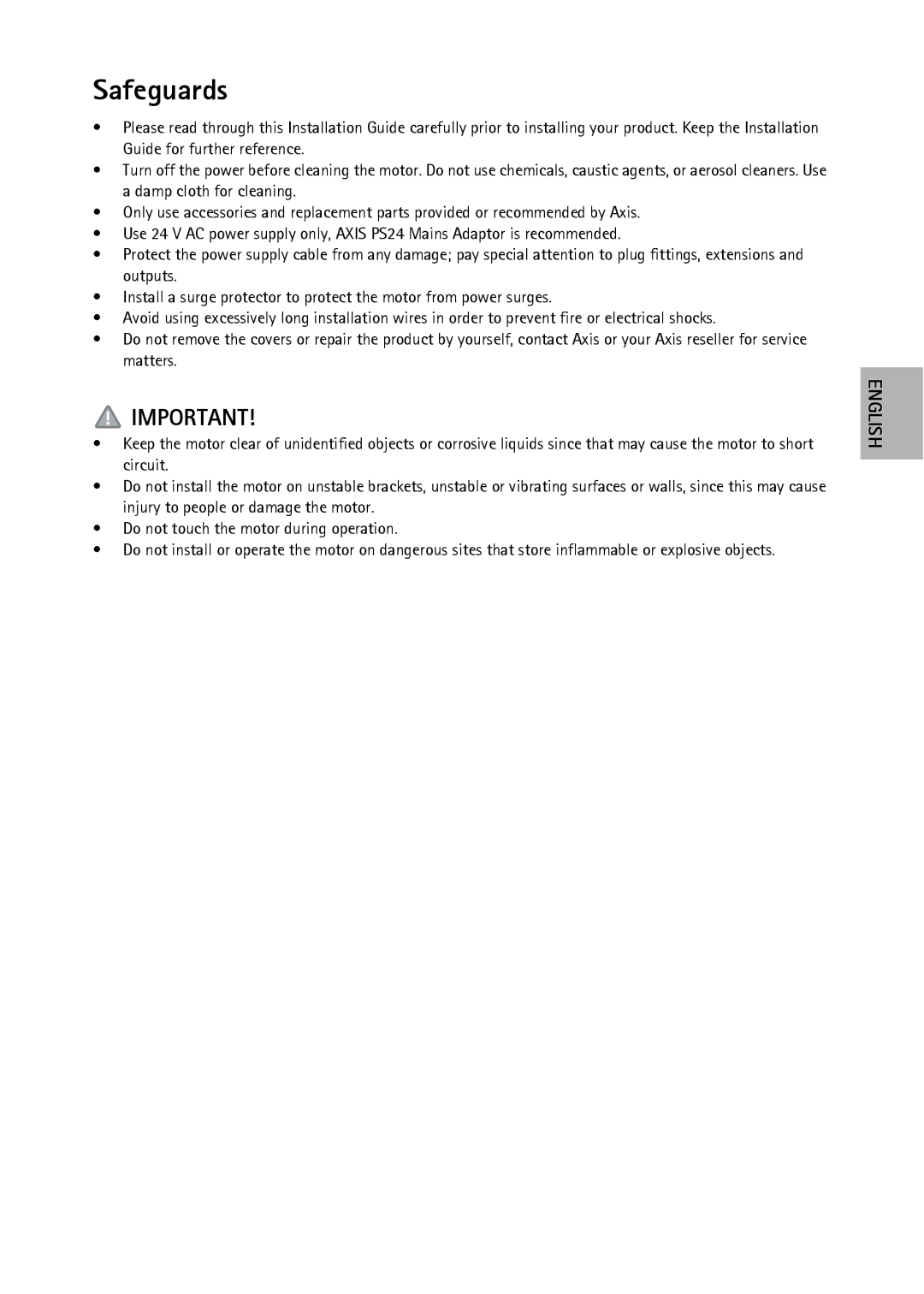 Axis Communications YP3040 manual Safeguards 