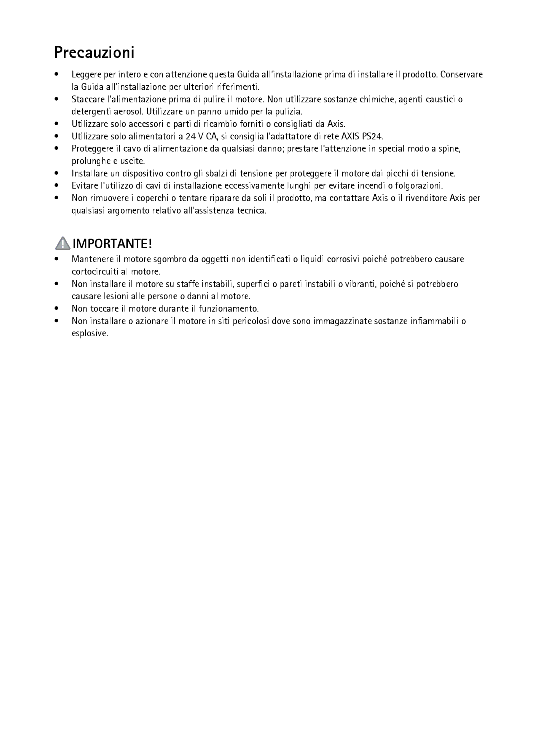 Axis Communications YP3040 manual Precauzioni, Importante 