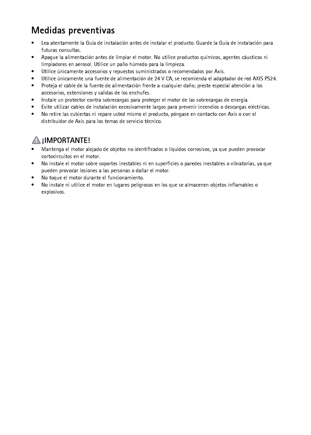 Axis Communications YP3040 manual Medidas preventivas, ¡Importante 