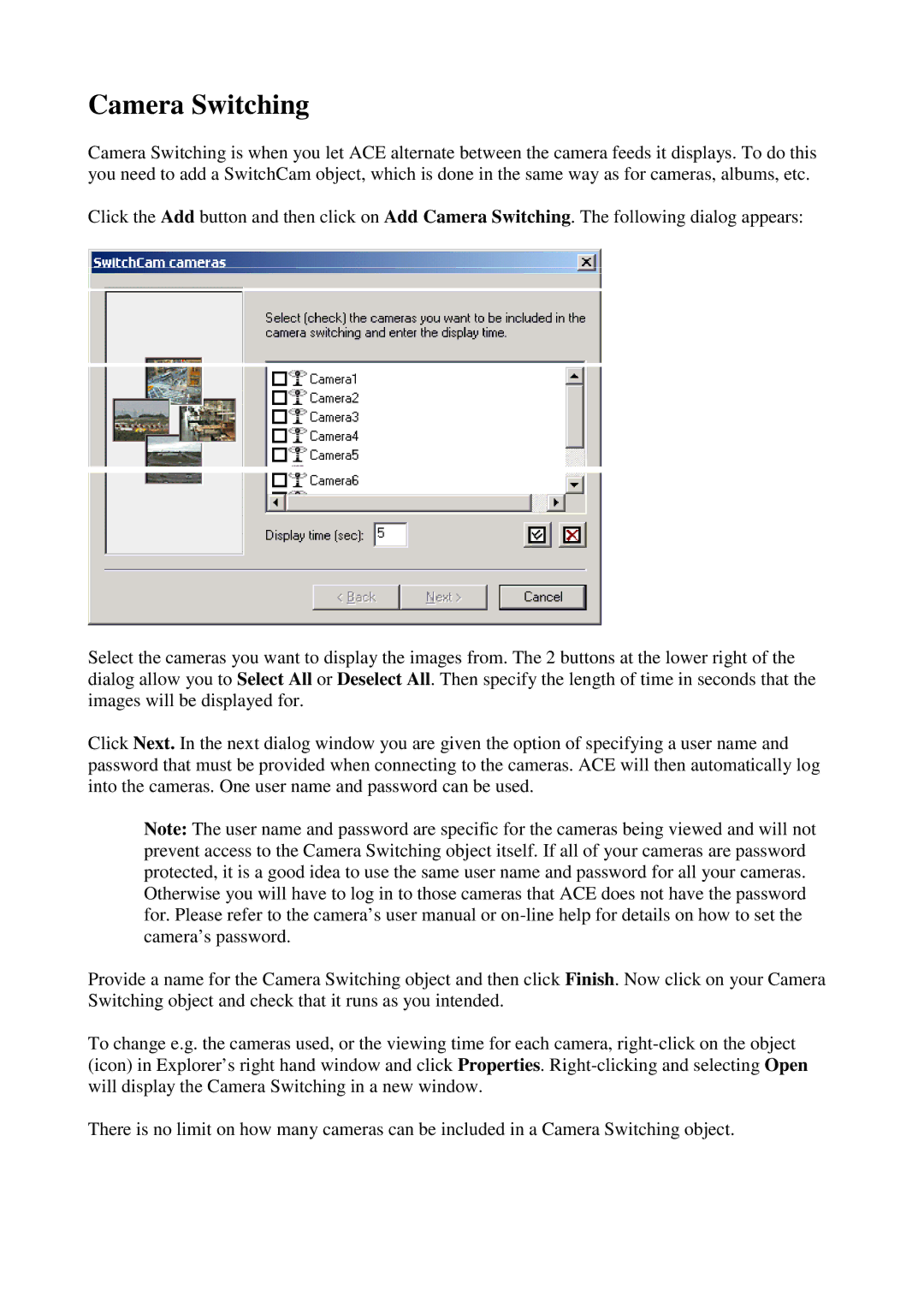 axis international marketing ACE manual Camera Switching 