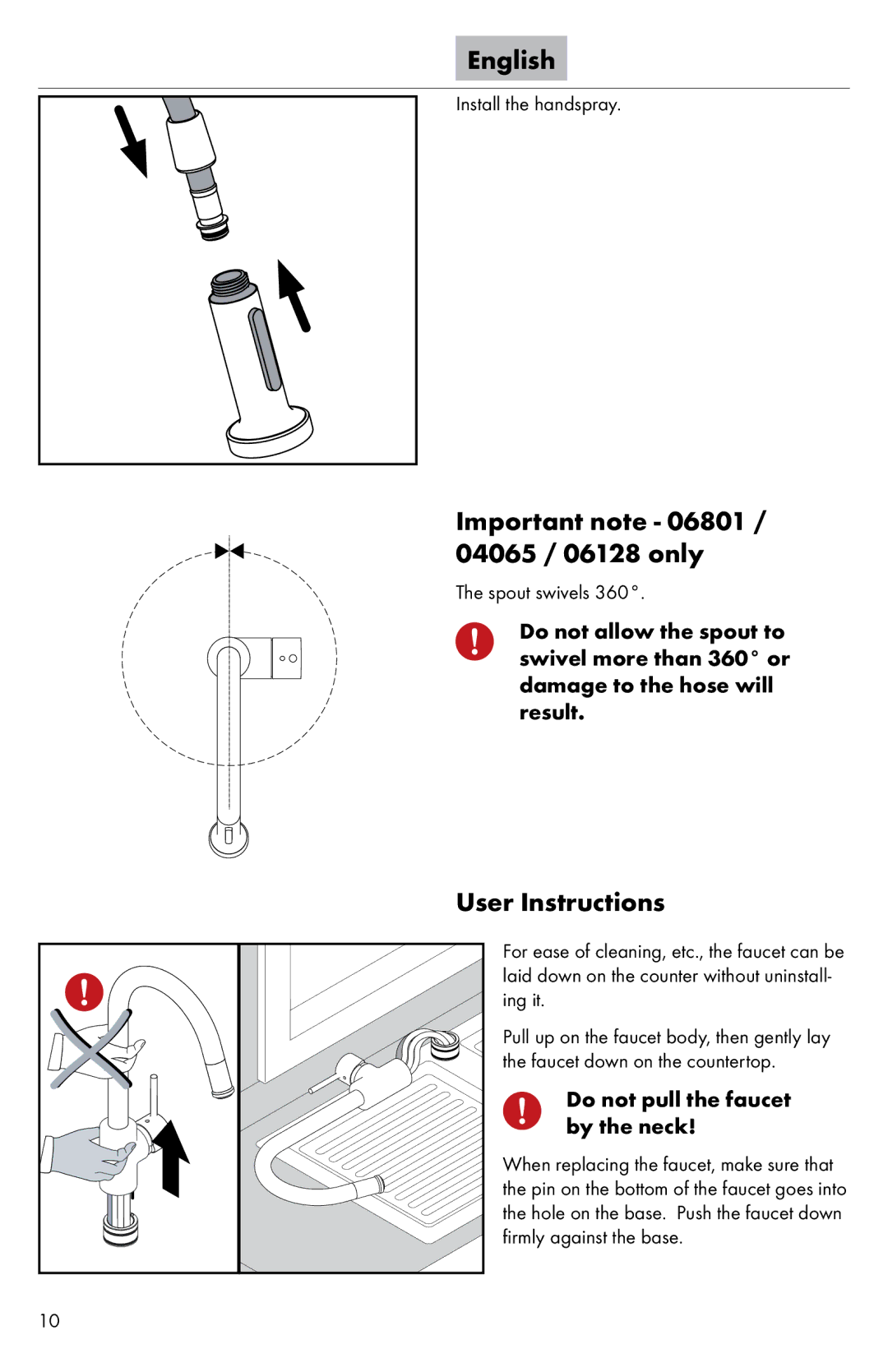 Axor 04065XX0 installation instructions Important note 06801 / 04065 / 06128 only, User Instructions 