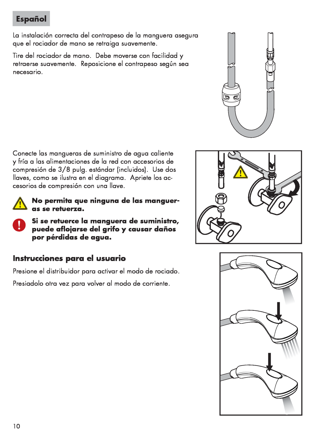 Axor 04076XX0 Instrucciones para el usuario, No permita que ninguna de las manguer- as se retuerza, Español 