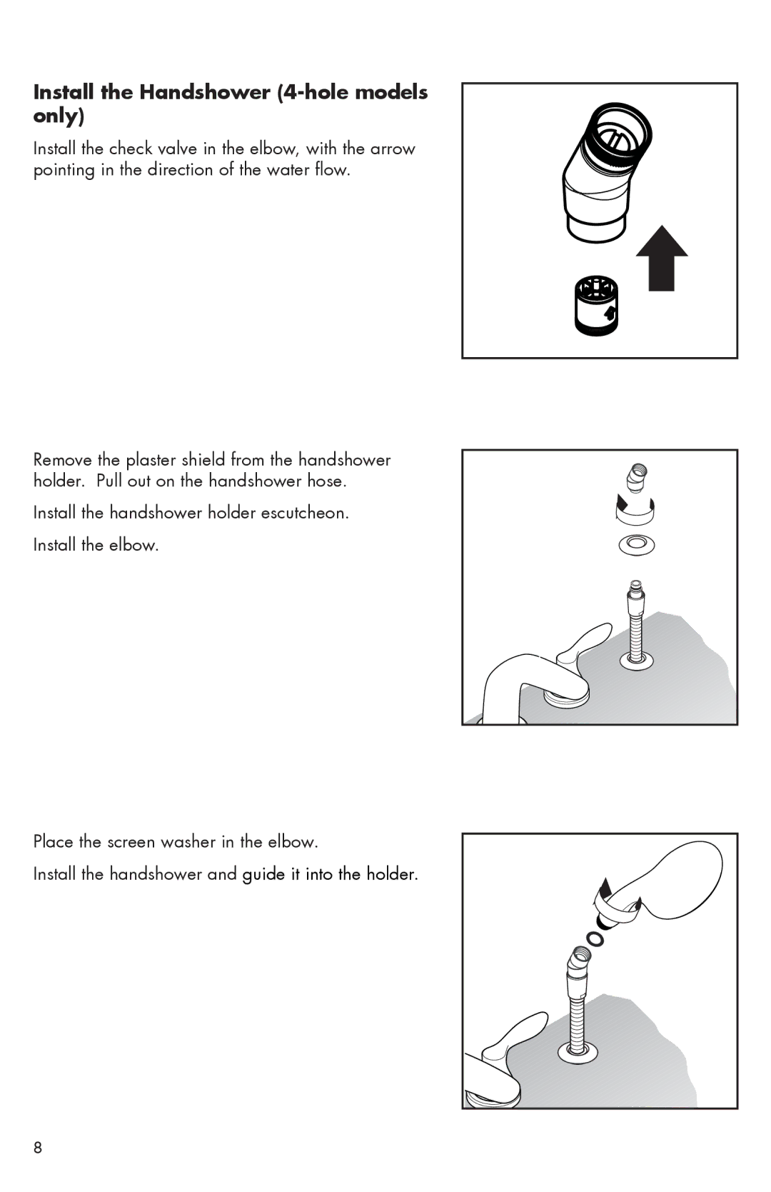 Axor 04170XX0 installation instructions Install the Handshower 4-hole models only 