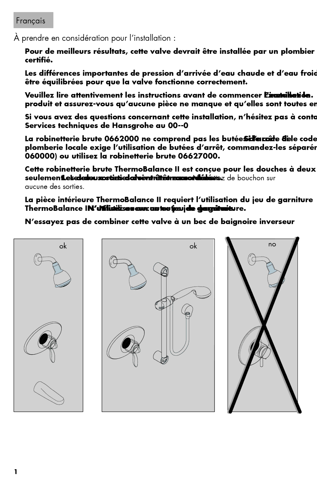 Axor 06064XX0 installation instructions Français Prendre en considération pour l’installation 