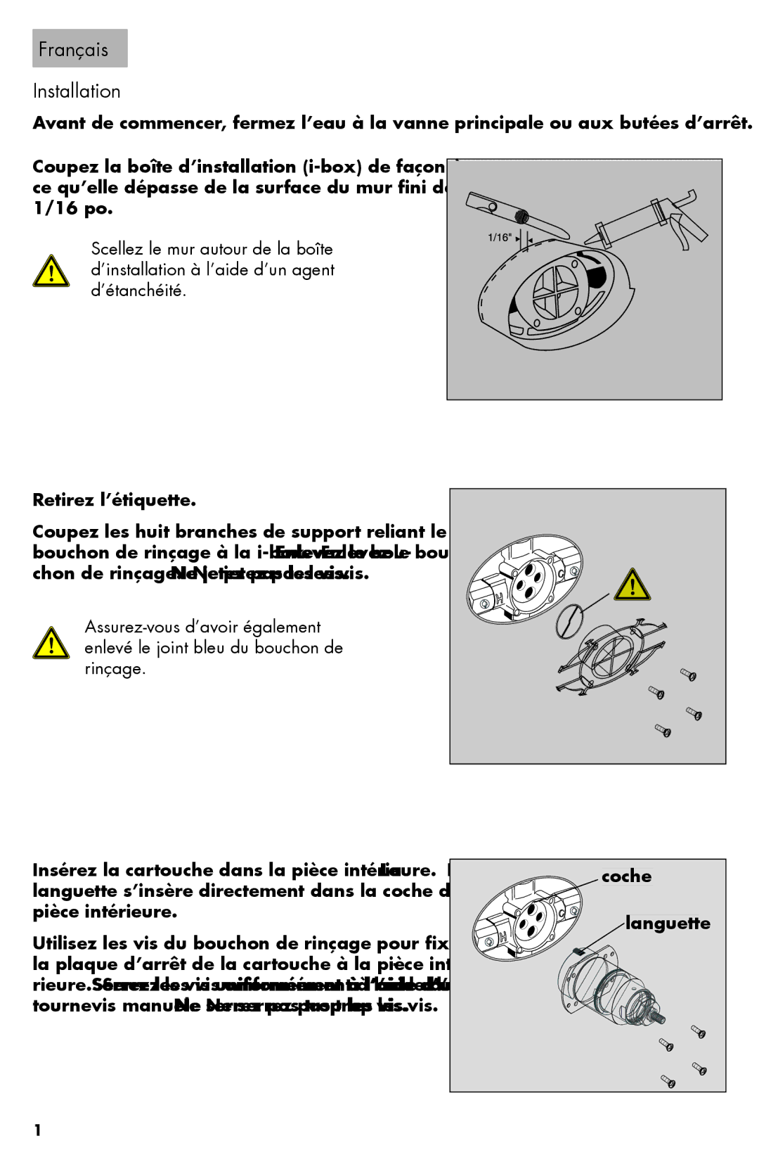 Axor 06064XX0 installation instructions Français Installation, Coche 