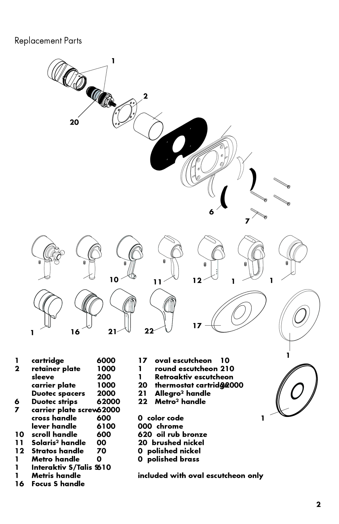 Axor 06064XX0 installation instructions Replacement Parts 