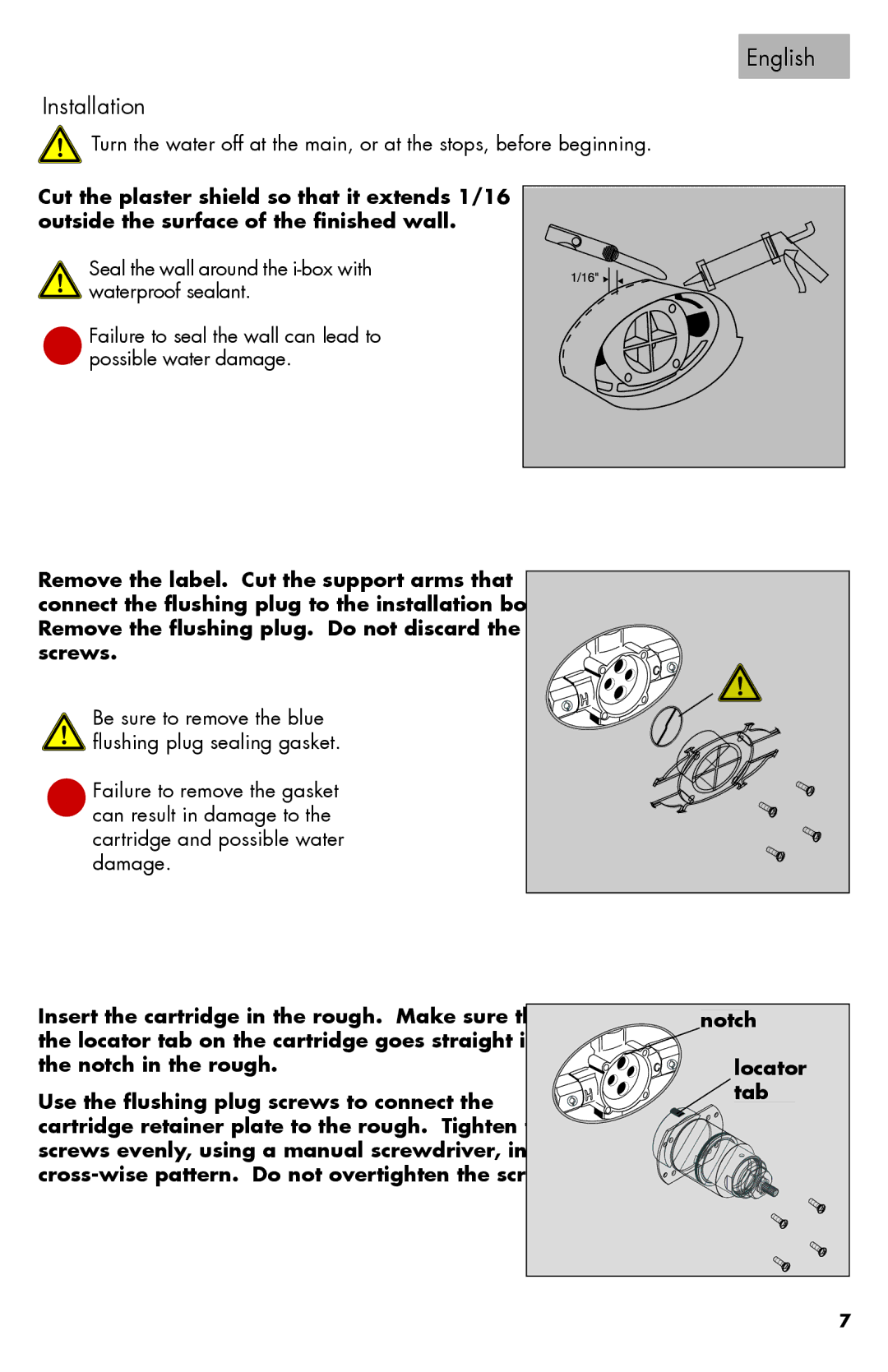 Axor 06064XX0 installation instructions English Installation, Notch, Tab 