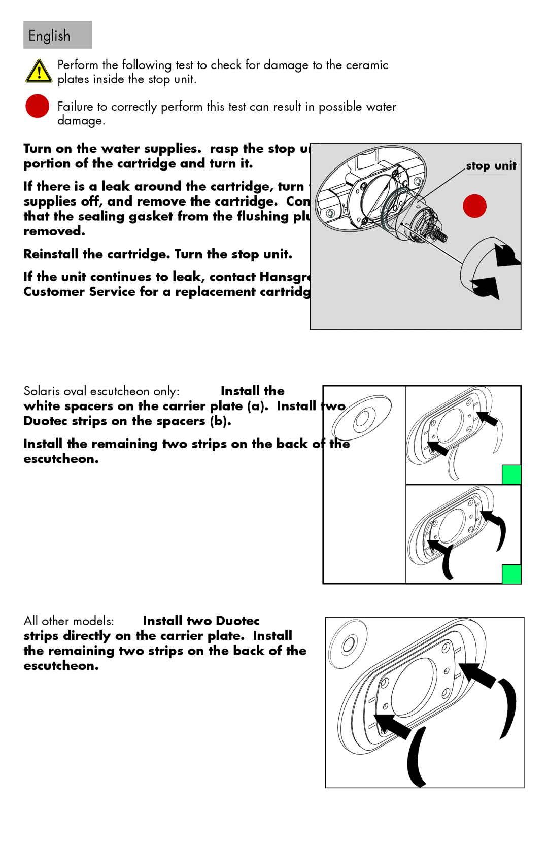 Axor 06064XX0 installation instructions Stop unit 