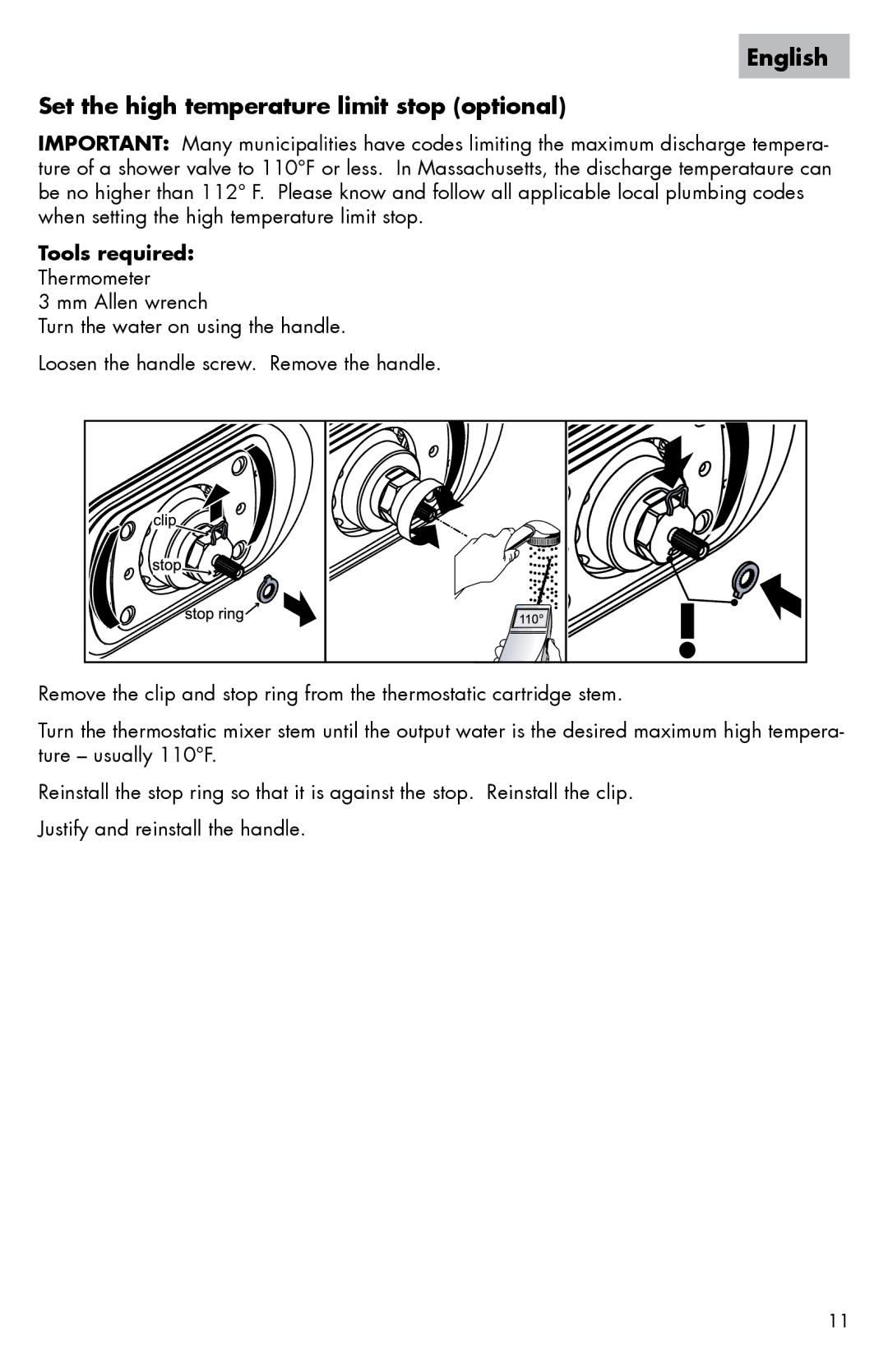 Axor 0607XX0 installation instructions English Set the high temperature limit stop optional, Tools required 