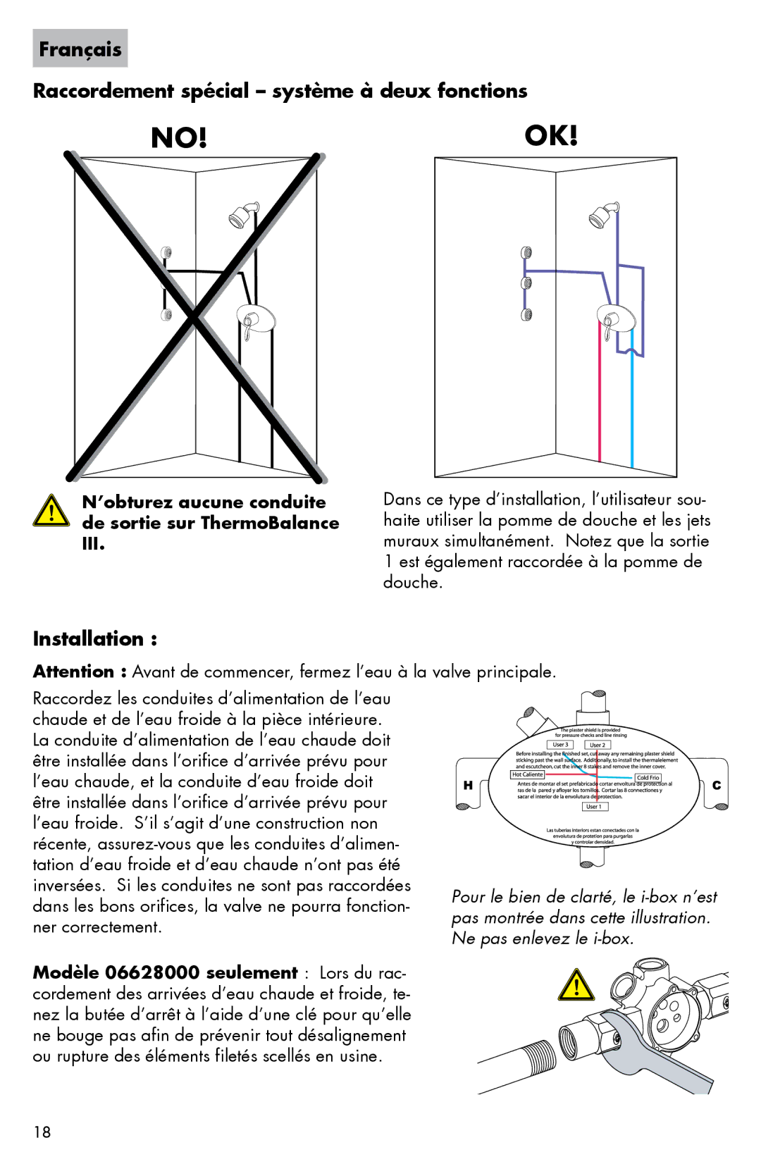 Axor 0607XX0 Français Raccordement spécial système à deux fonctions, ’obturez aucune conduite de sortie sur ThermoBalance 