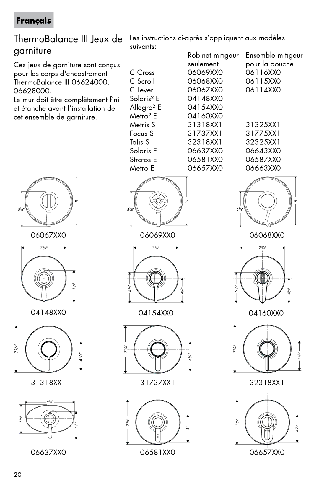 Axor 0607XX0 installation instructions ThermoBalance III Jeux de garniture 