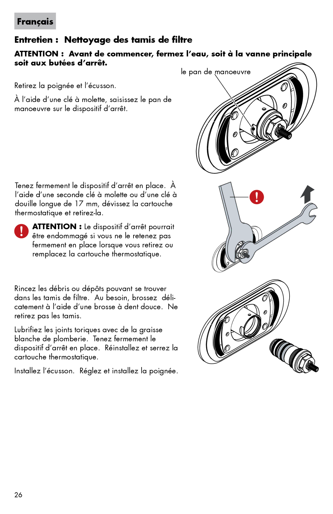 Axor 0607XX0 installation instructions Français Entretien Nettoyage des tamis de filtre 