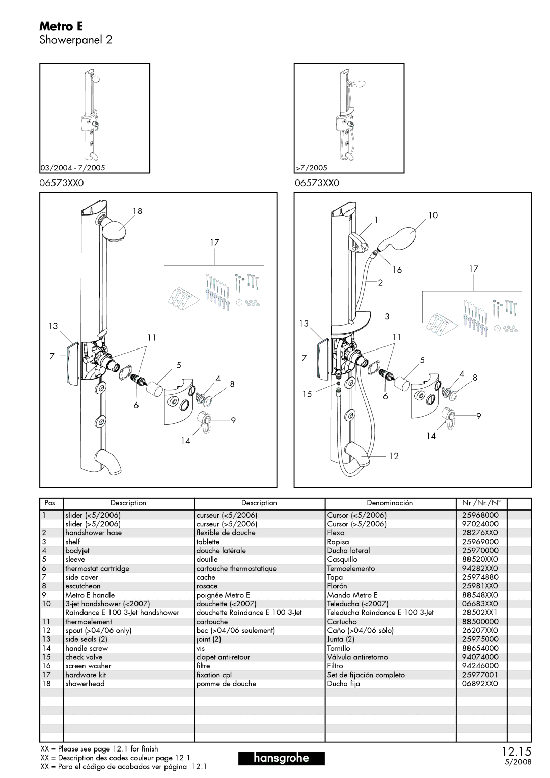 Axor 06573XX0 manual Metro E, Showerpanel, 12.15 