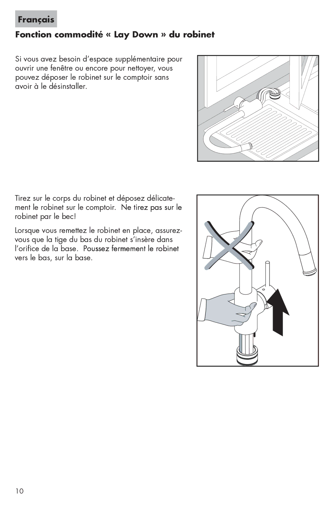 Axor 06698XX0, 06697XX0, 06675XX0, 06695XX0, 06801XX0, 0667XX0, 0680XX0 Français Fonction commodité « Lay Down » du robinet 