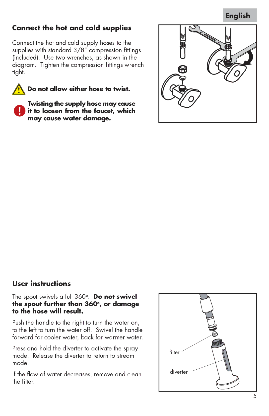 Axor 0667XX0, 06697XX0, 06698XX0, 06675XX0, 06695XX0, 06801XX0, 0680XX0 Connect the hot and cold supplies, User instructions 