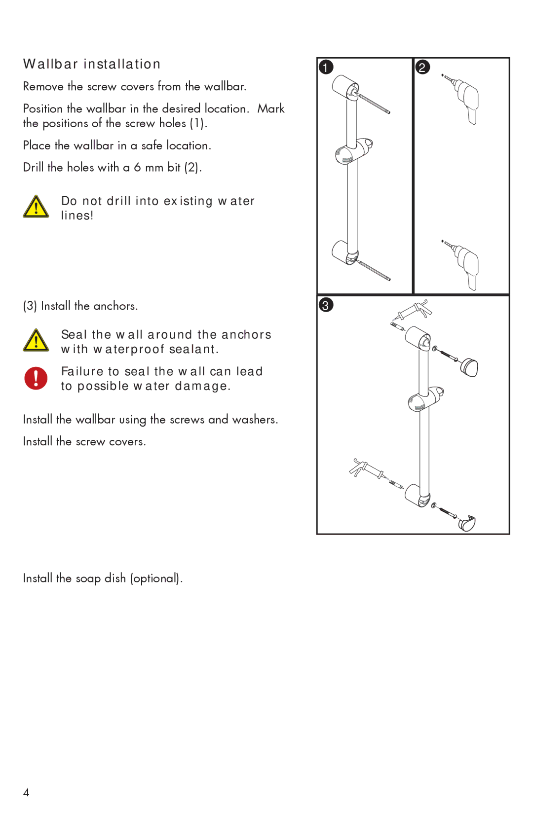 Axor 04044XX0, 06890XX0, 06494XX0, 06496XX0, 04043XX0, 04098XX0 installation instructions Wallbar installation 