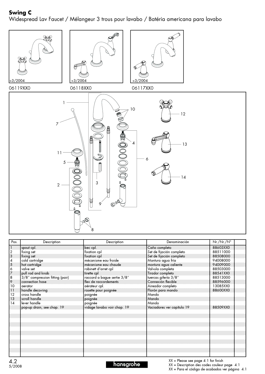 Axor 068XX0, 069XX0, 067XX0 manual Swing C, 06119XX0 06118XX0 06117XX0 