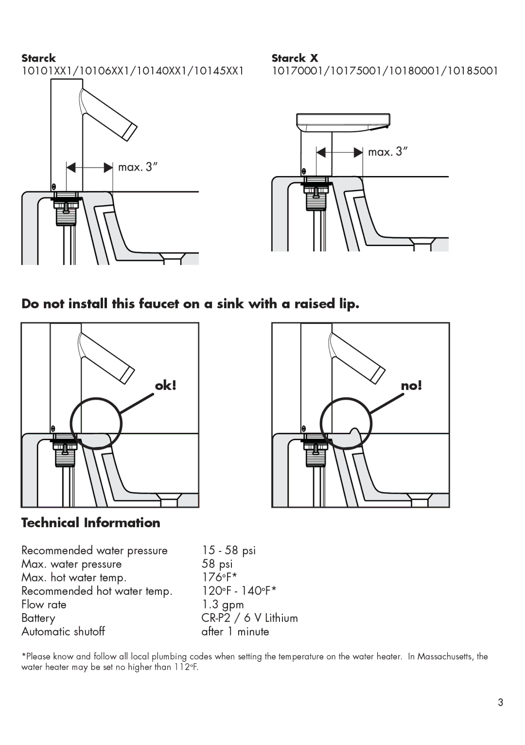 Axor 10101XX1, 10106XX1, 10175001, 10180001, 10185001, 10140XX1, 10170001, 10145XX1 Automatic shutoff After 1 minute 