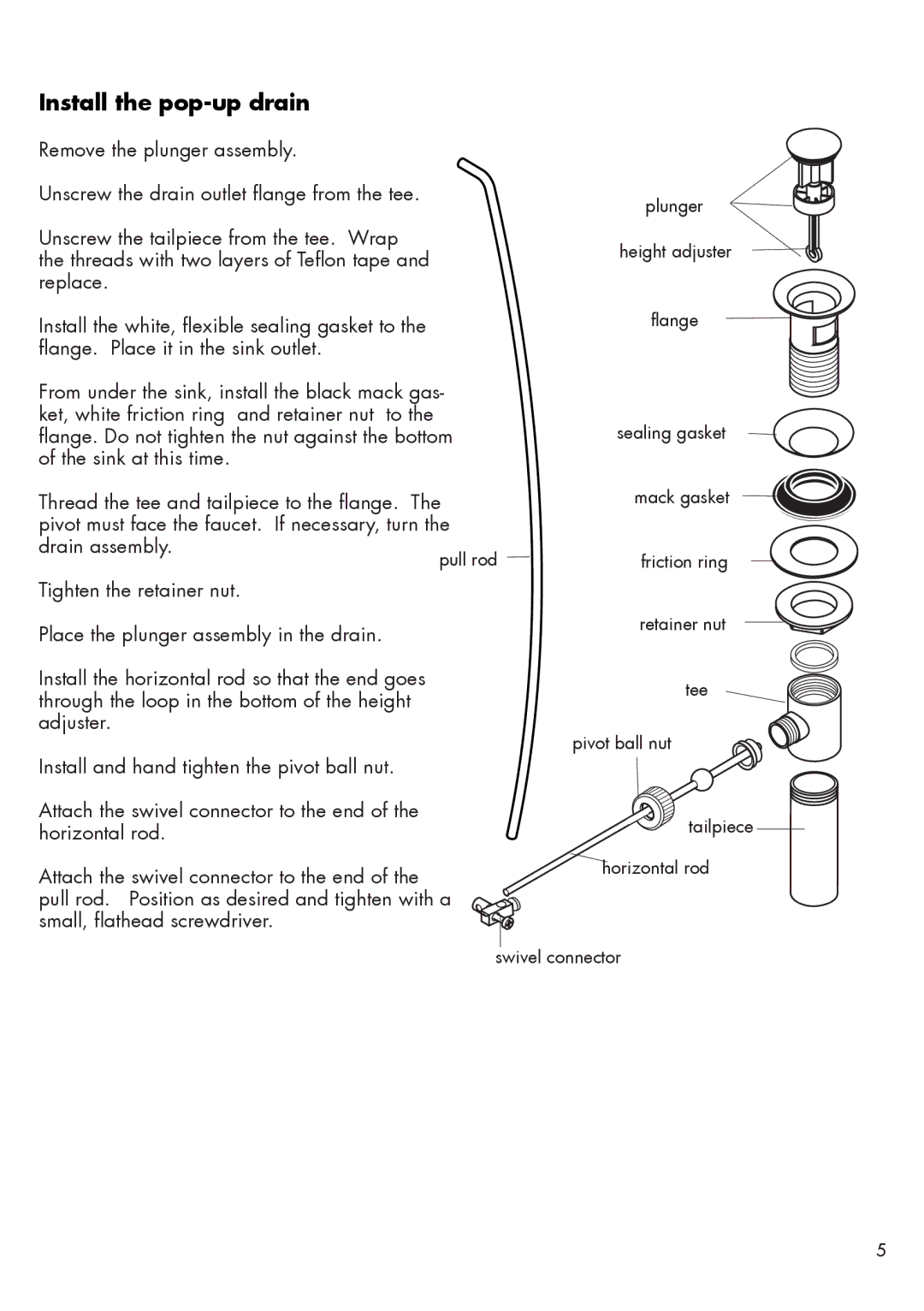 Axor 10135XX1 installation instructions Install the pop-up drain 