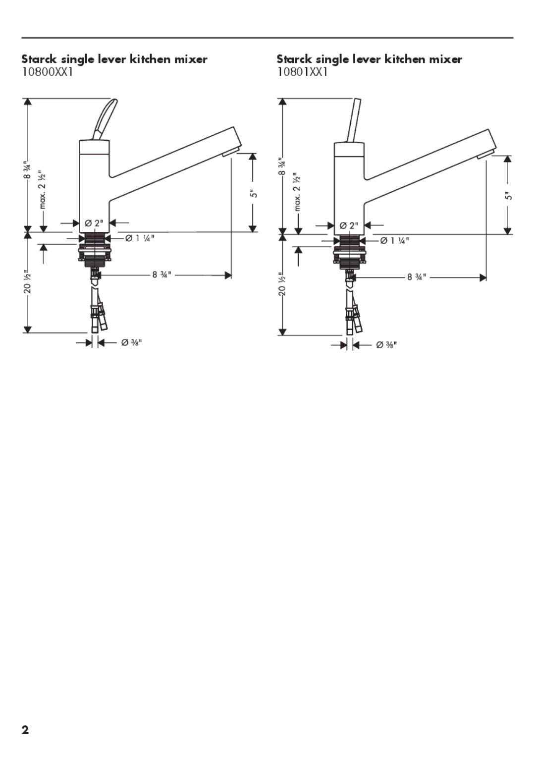 Axor installation instructions Starck single lever kitchen mixer 10800XX1 10801XX1 