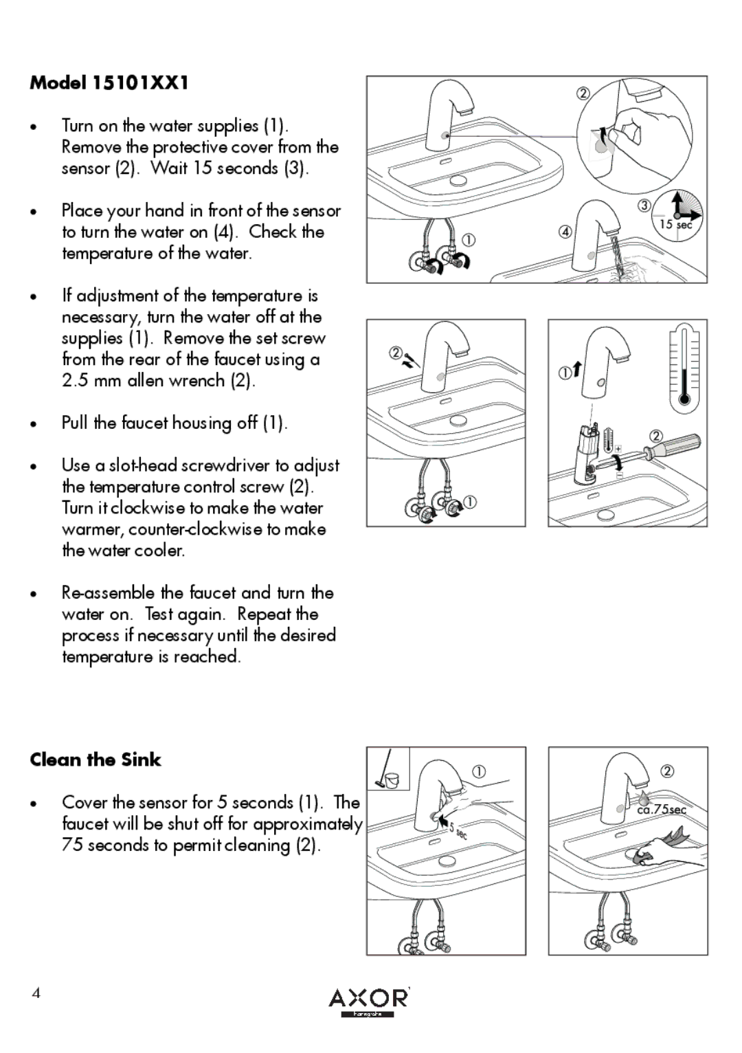 Axor 15100XX1, 15101XX1 installation instructions Clean the Sink 