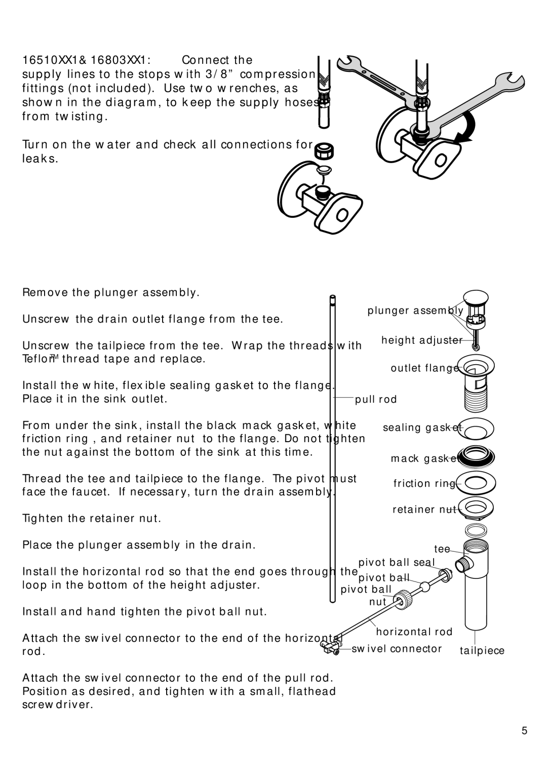 Axor 16803XX1 installation instructions Install the pop-up drain 16510XX1 only 