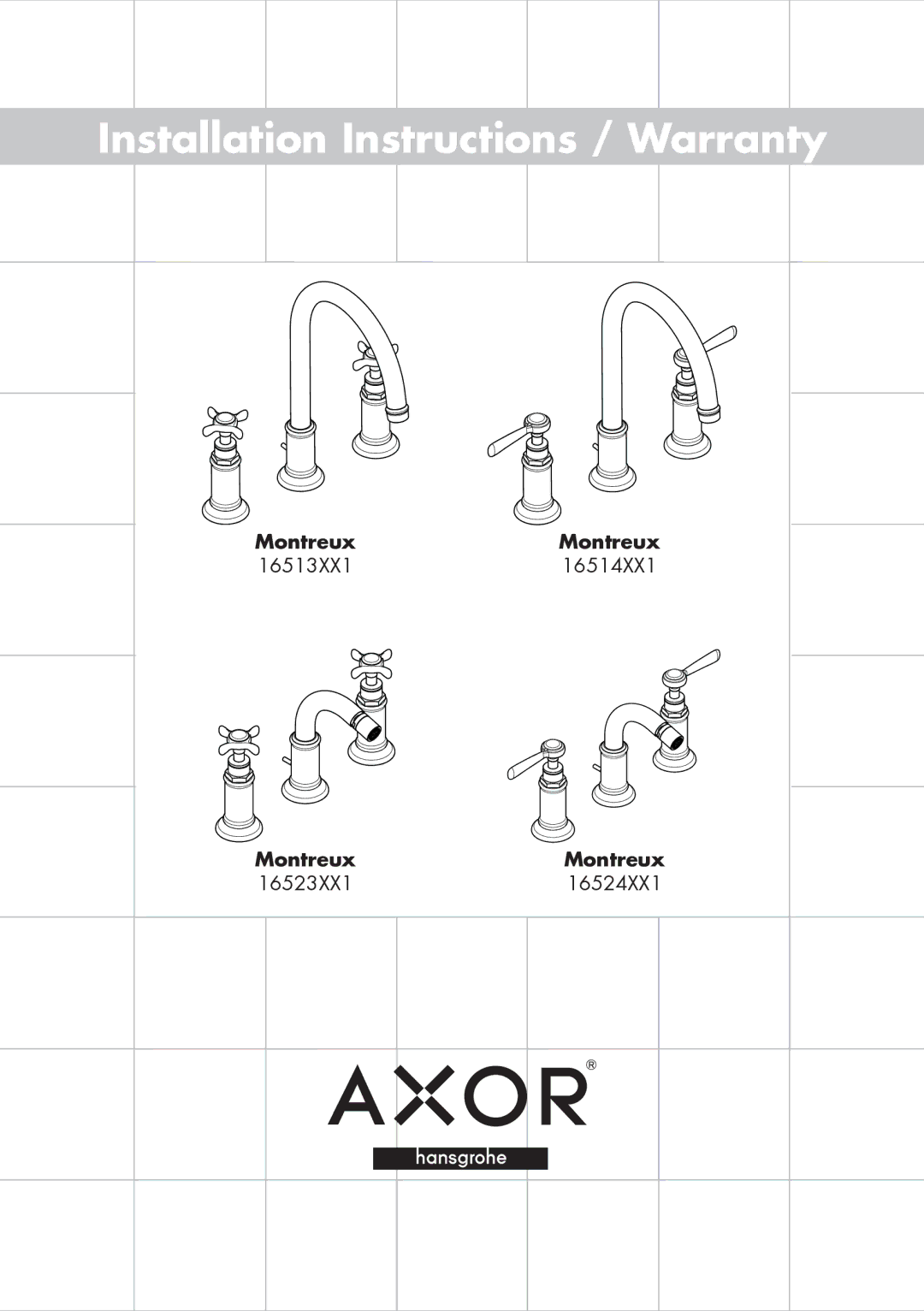 Axor 16513XX1, 16524XX1, 16523XX1, 16514XX1 installation instructions Installation Instructions / Warranty 