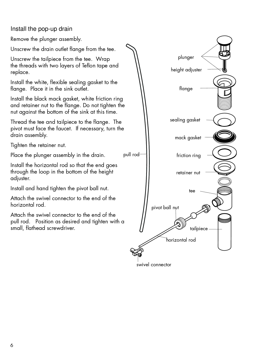 Axor 16523XX1, 16524XX1, 16513XX1, 16514XX1 installation instructions Install the pop-up drain 