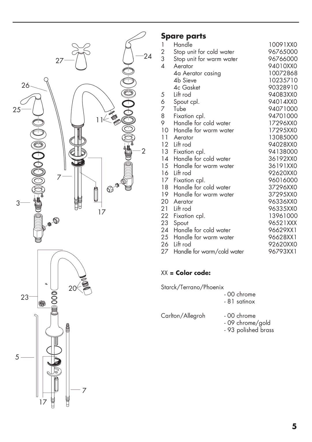 Axor 17114XX1, 17125XX1, 17105XX1, 17135XX1, 17235XX1, 35033801, 17115XX1, 37135XX1, 36135XX1, 37136XX1, 10133XX1 Spare parts 