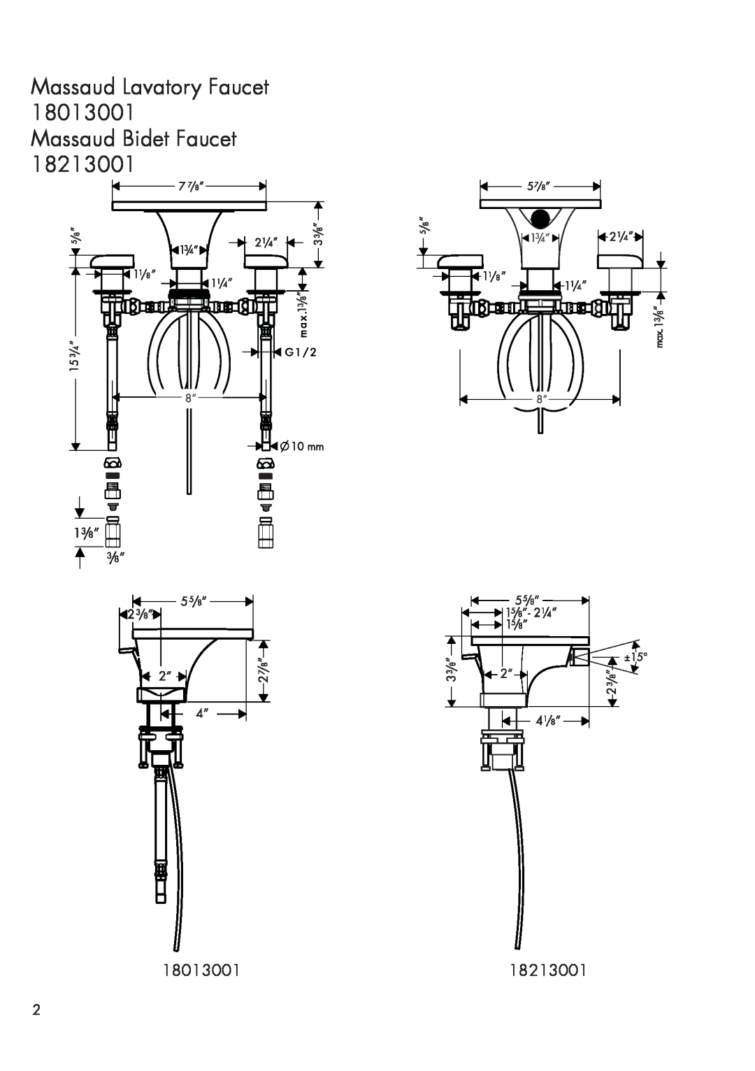 Axor 18013001 installation instructions Massaud Lavatory Faucet Massaud Bidet Faucet 